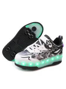 Children LED Light-Up Skate Shoes, Rechargeable Flashing Sports Sneakers, PU Leather, Durable Tpr Sole, Suitable for Boys Girls Ages 8-14