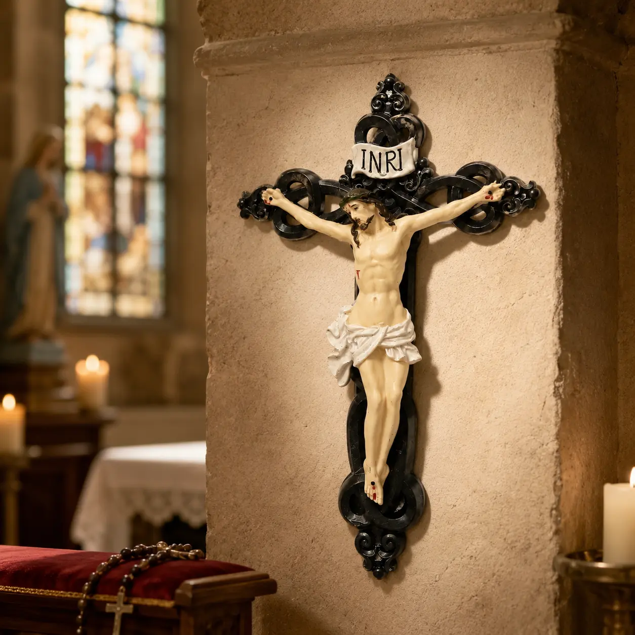 Jesus Crucifix Wall Cross, Ornate Resin Catholic Wall Decor, Christian Religious Cross for Prayer Room, Bedroom & Home, Faith Gift