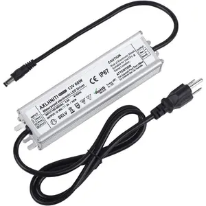 Driver 60W 12V DC Low Voltage Output, Waterproof IP67 LED Power Supply,LED Transformer with 3-Prong Plug 3.3 Feet Cable for LED Light, Computer Project, Outdoor Light