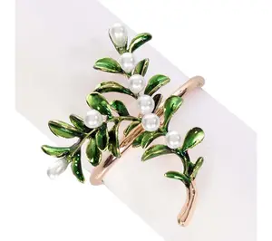 Pearls and Leaves Tabletop Napkin Rings Set of4 by Valarie