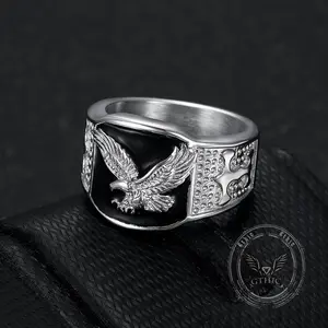 GTHIC Punk Domineering Eagle Stainless Steel Ring for Men and Women Charms Accessories Daily Wear Birthday Gifts