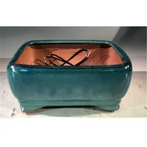 Bonsai Boy  Ceramic Bonsai Pot, Blue & Green - Rectangle