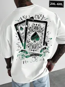Men's T-Shirt with Bold Ace of Spades Print, Soft Breathable Cotton Streetwear, Loose Fit Short Sleeve, Casual Long Tee for All Seasons