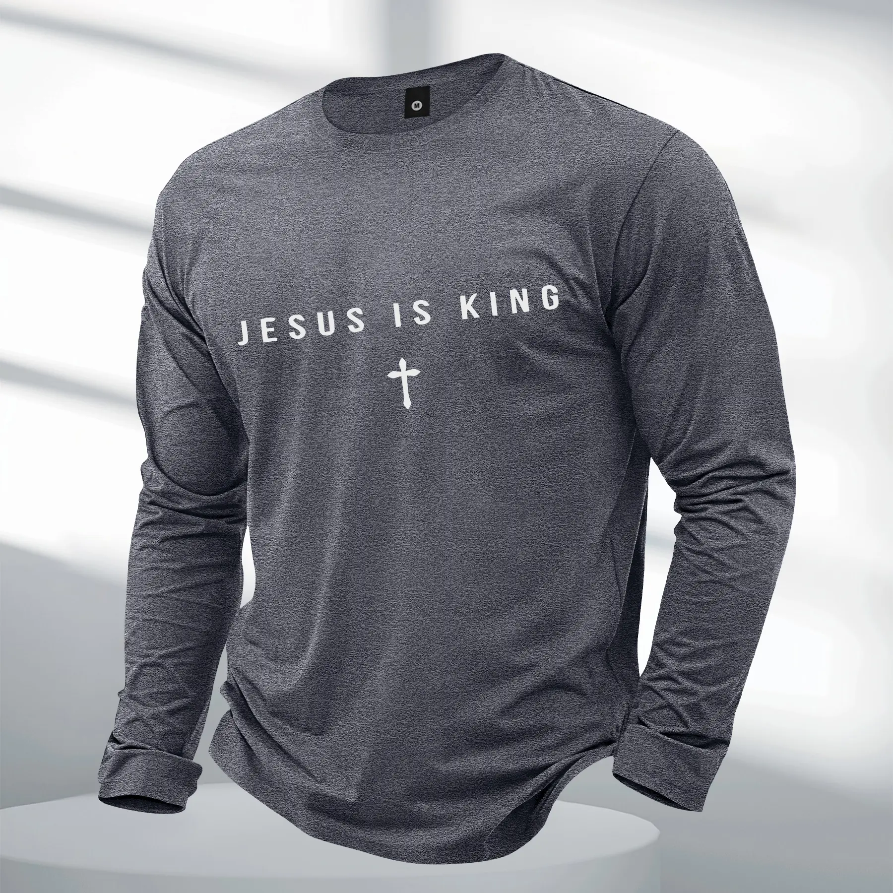 Men's Long-Sleeve Round Neck Tshirt - 2026 Stylish Casual American Streetwear Menswear, Jesus Letter Print Christian Top, All-Season Outdoor Activities Wear, Ideal Boyfriend Gift