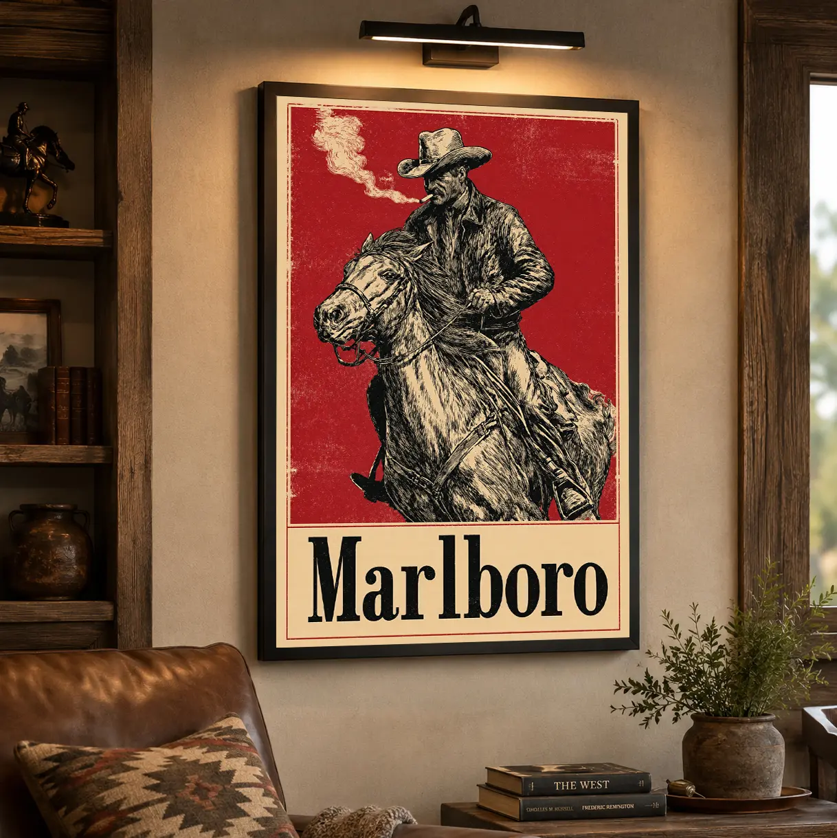 Retro Western Cowboy Poster Decor, Vintage Marlboro Cigarette Canvas Print Poster, Marlboro Art Decor, Western Cowboy Decor, Retro Cigarette Wall Art Decor For Bedroom Office Home
