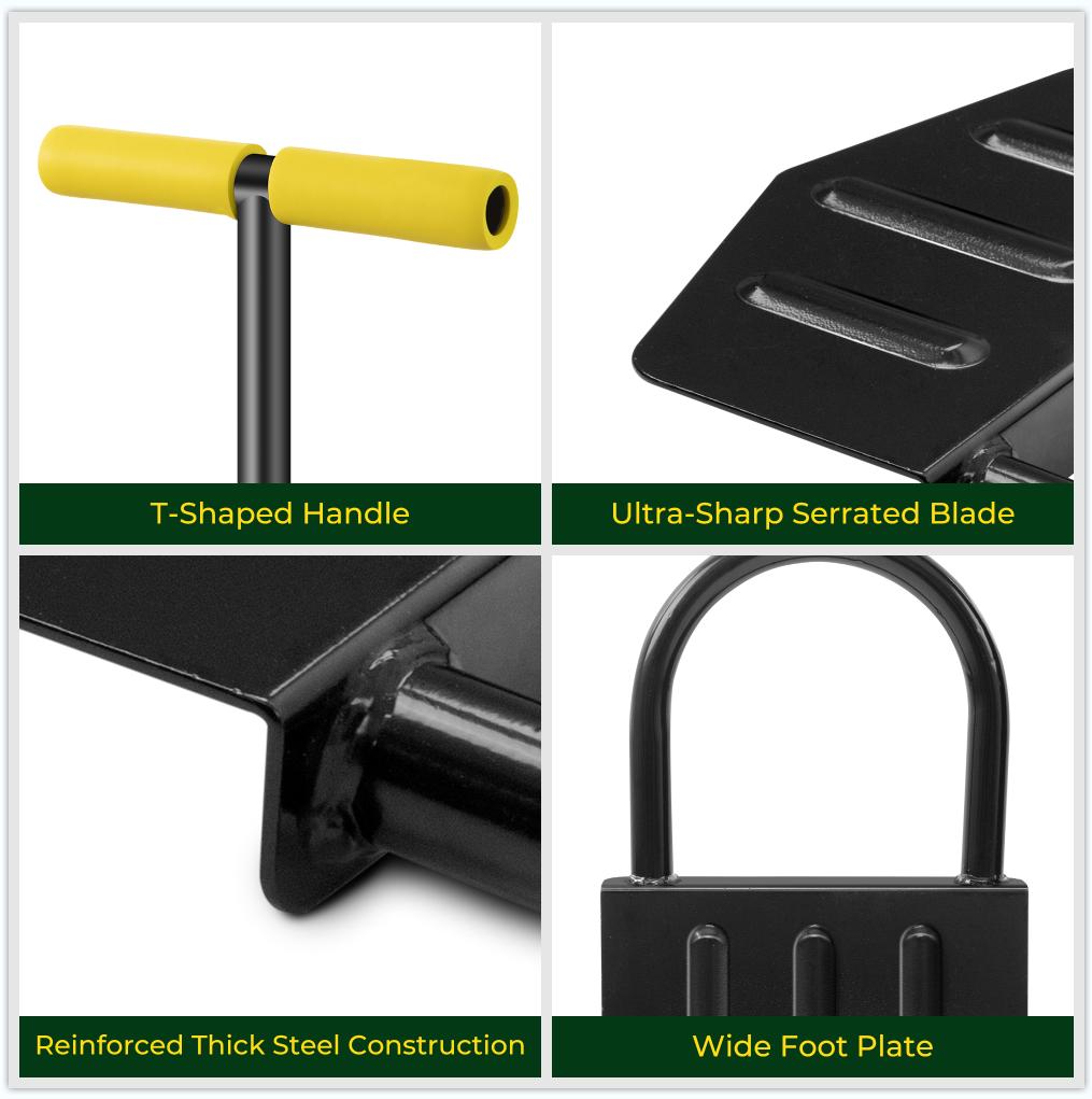 ennvaofficial serrated lawn trimmer, Multi-Functional Garden Flat Shovel.half-moon-shaped lawn trimmer with T-handle, long-handled step-by-step trimmer suitable for walkways and lawns, 38inch