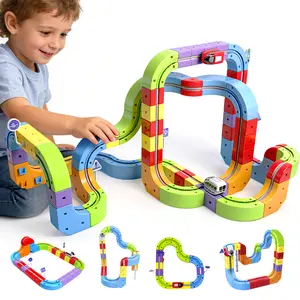 121PCS 3D Infinity Anti-Gravity Track Electric Train Set, DIY STEM Building Blocks with 2 Rechargeable Trains, Wall-Mountable DIY Race Track, Educational Toy Gift for Kids Ages 3+