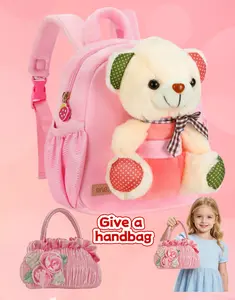 Toddler Backpack for Girls, Cute Plush Bear Mini Backpack for Preschool, Soft Small Kids Backpack for 1-4 Years Old, Pink Cartoon Bear Bag for Kindergarten, Gift for Little Girls, Polyester