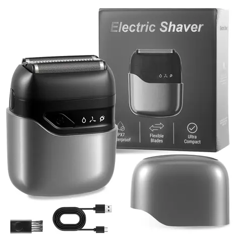 Men's Cordless Titanium Foil Painless Precision Shaver - Mini Compact Facial Hair Trimmer, Rechargeable 60-Minute Runtime Battery, Floating Head, IPX7 Waterproof Wet/Dry Safe, Comfortable Shaving Experience, Father's Day Gift Option