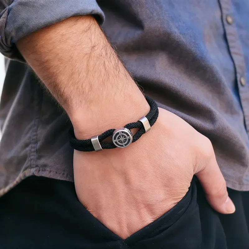 New Compass Bracelet Man Viking Nautical Rope Braslet Bangle Handmade Weaven Surfer Accessories Hombre Marine String Braclet