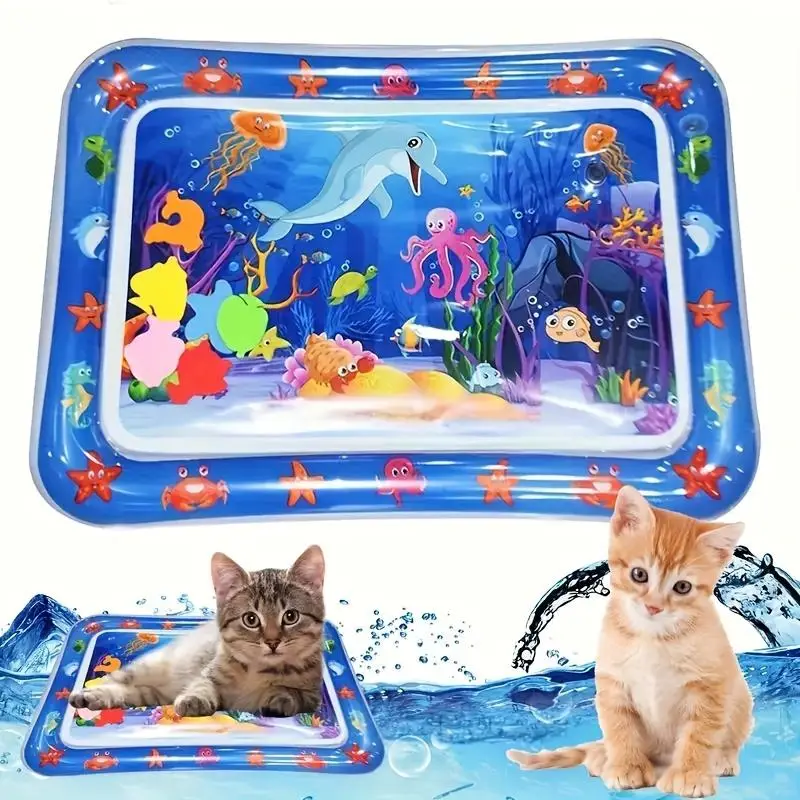 Colorful Marine Life Pattern Cat Water Sensing Game Mat, Interactive Cat Self-entertainment Activity Mat Toy, Indoor Pet Kitten Playing Supplies