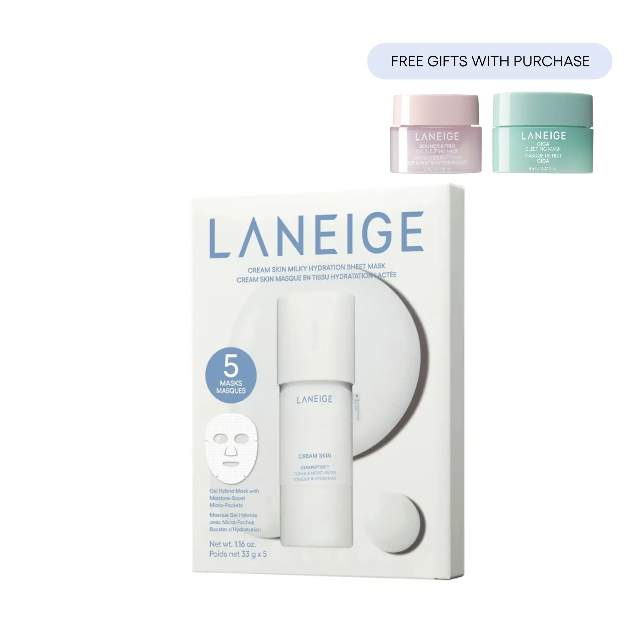 NEW Laneige Cream Skin Milky Hydration Sheet Mask with Ceramides & Peptides, Korean Skincare, Cooling, Barrier-Boosting, Nourish, Hydrate, Soothe