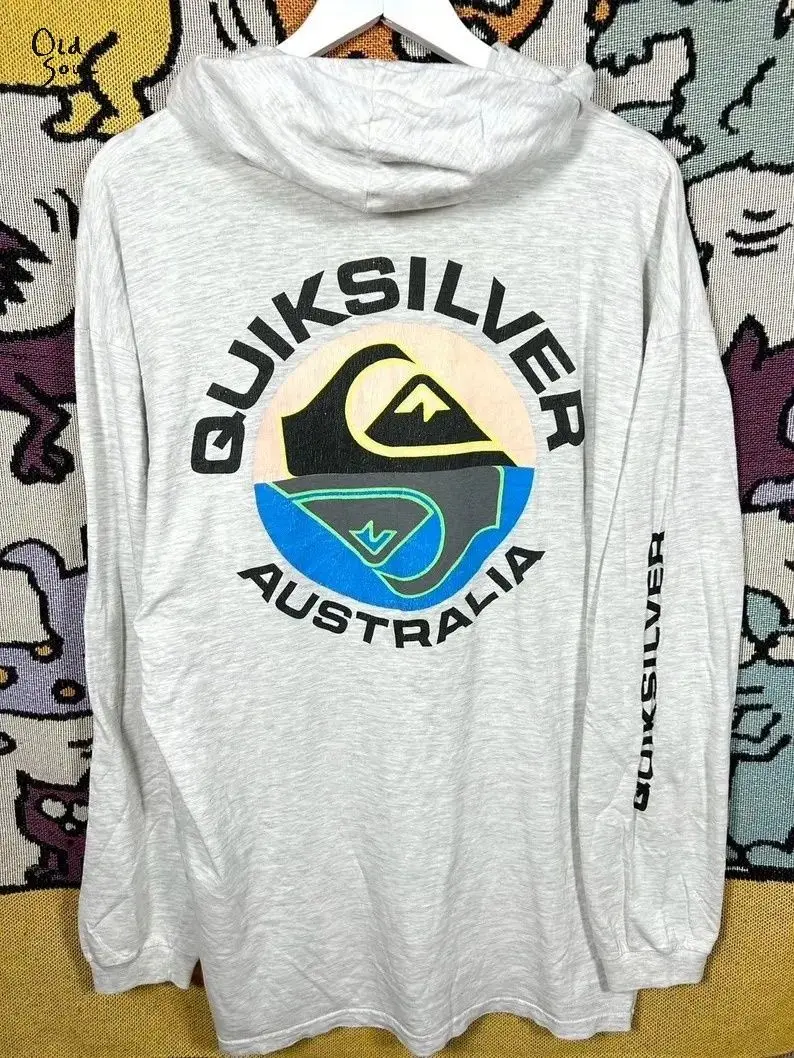 (2 side) Vintage 90s Quiksilver Surf Hoodie, Unisex Surf Wear Graphic Pullover for Men and Women, by Old Soul Outfitters, USA-Made & Printed Clothing	