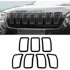 Grille Inserts ABS Grill Cover Trim Kit Compatible with Jeep Cherokee 2019-2021 KL, Black