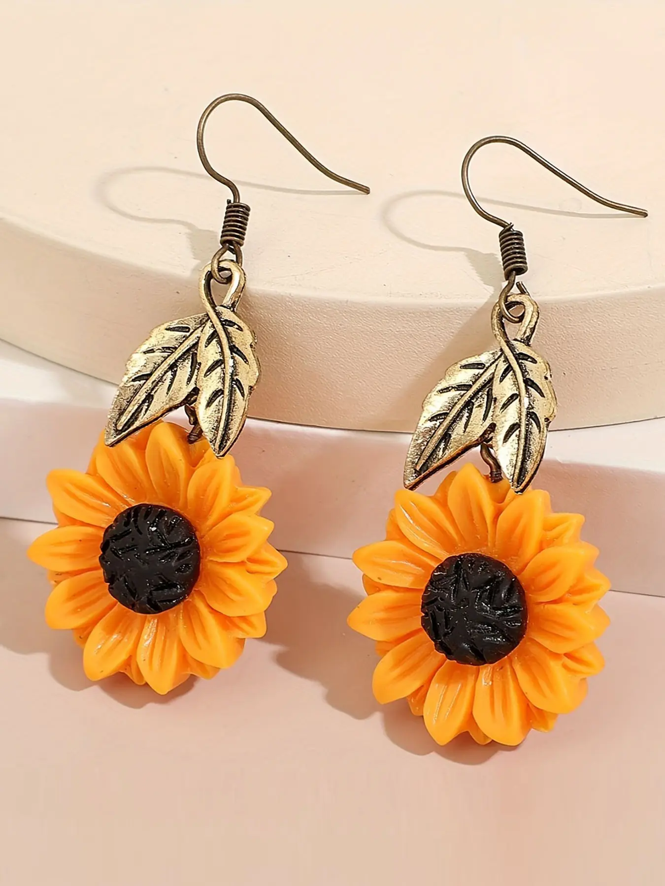 Sunflower Design Drop Earrings, Leaf Design Dangle Earrings, Dangling Earrings, Ear Hook Design, Fashion Jewelry for Party, Daily Clothing Decor, Trendy All-match & Exquisite Jewelry for Birthday Gift