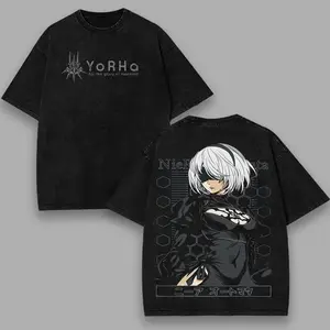 Mens Nier Automata 2B Obey Yorha Glory to Mankind Graphic Short-Sleeve Distressed Casual Top, Menswear Streetwear T-Shirt