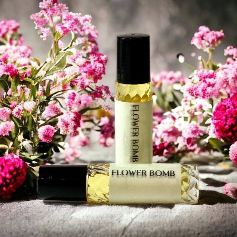 Flower Bomb Type Women Designer Perfume Oil; One Ounce Glass Roller Bottle, Uncut Unisex Fragrance Body Oil Premium Grade A Alcohol Free