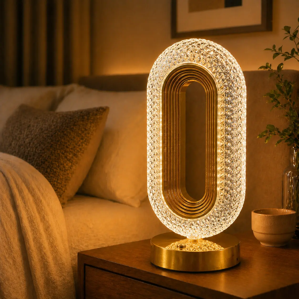 Portable Cordless Crystal Bedside Table Lamp - Gold Finish, USB Rechargeable, 3-Color Touch Dimmable LED, Boujee Home Accessories, Lights for Bedroom, Living Room Decorations, Room & House Decor