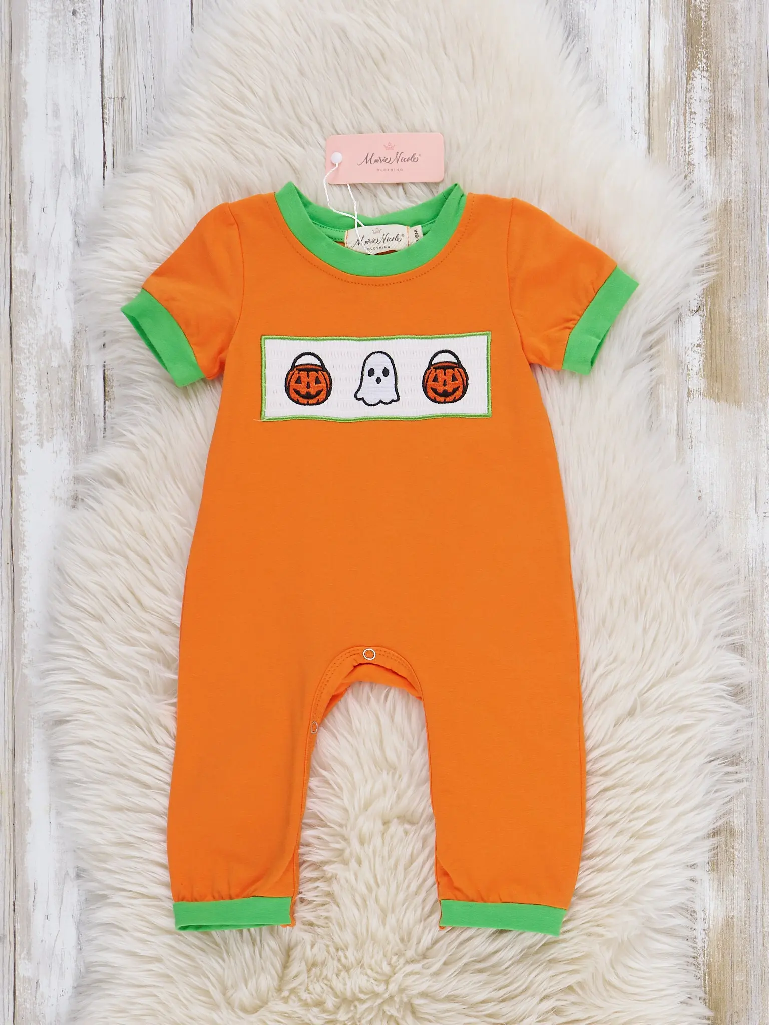 Neon Trick-or-Treating Embroidered Romper