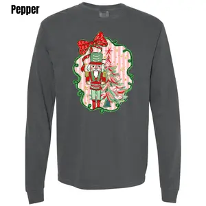 Green & Red Nutcracker Long Sleeve Comfort Colors T-Shirt 'NLB'