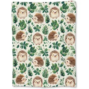 Charming Hedgehog and Leaf Blanket - Soft Lightweight Cozy Flannel Throw Blanket for Adults Kids Women, Warm Fuzzy Blankets for Couch, Bed, Travel, Outdoor Use, Home Decor 60×50 in