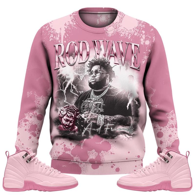12 Pearl Pink Outfits, Pearl Pink 12s Sweatshirt Rod Wave Rapper 90s Unisex T-Shirts To Match Sneakers, Streetwear Style Urban Outfit Fabric Fleece