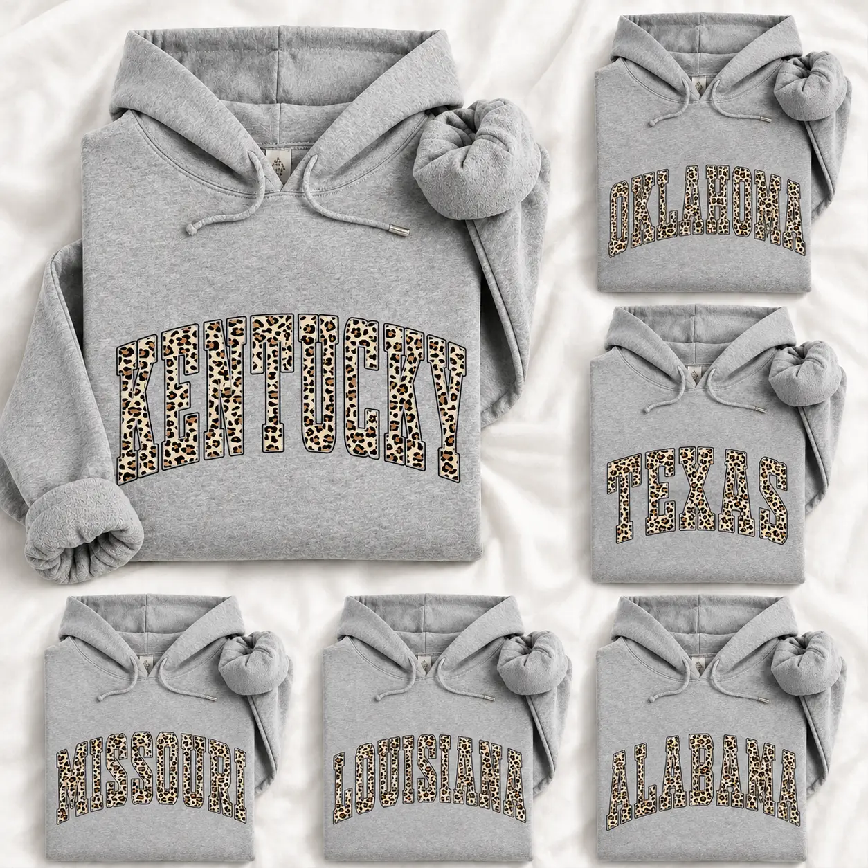 FULL 50 STATES Leopard Print Hoodie, Kentucky Oklahoma Texas Missouri Louisiana Alabama Leopard Print Hoodie, Southern State Pride Pullover, Hometown State Gift for Women, Trendy Graphic Hoodie-DPCLICK
