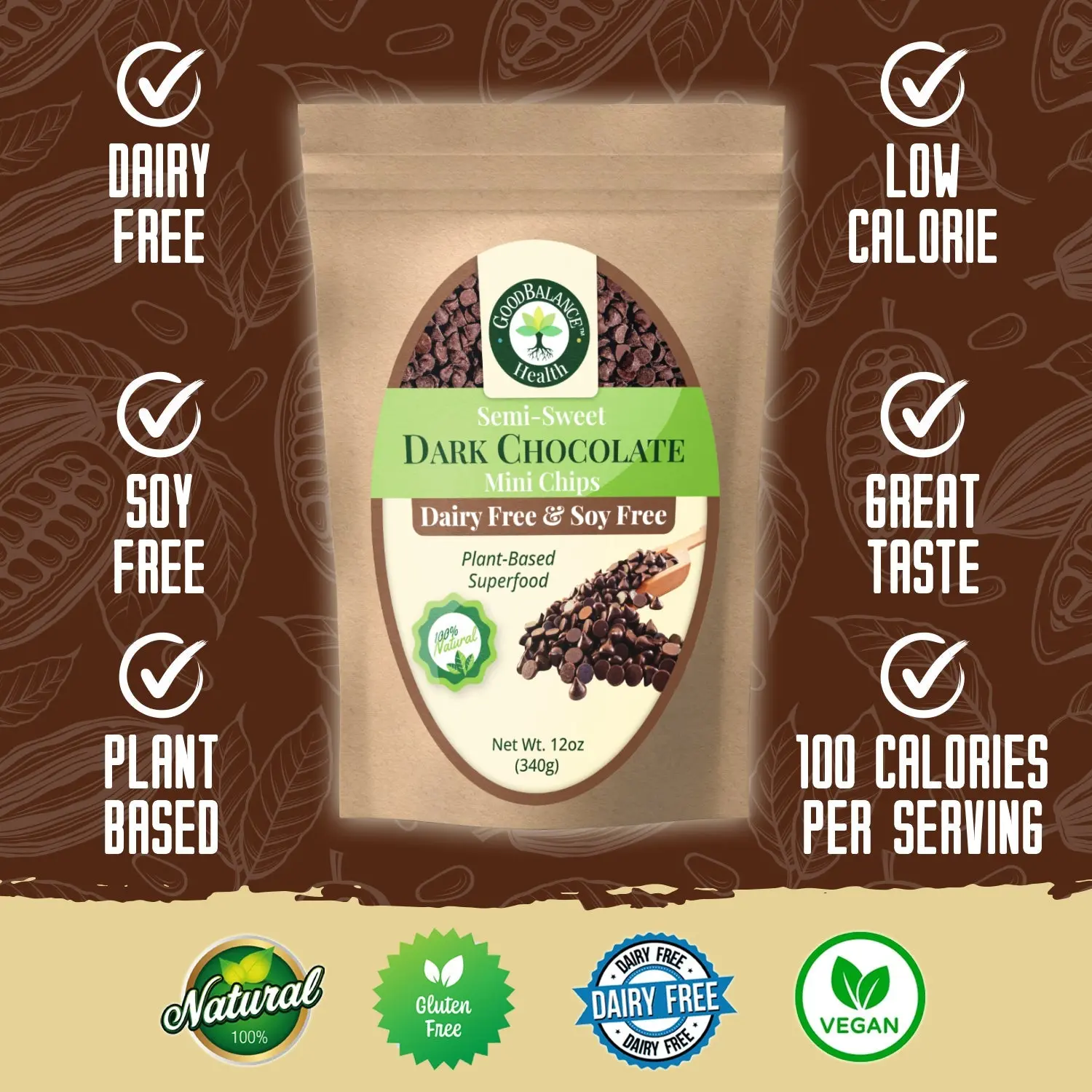 Good Balance Dark Chocolate Mini Chips 2 Pack - Soy and Dairy-Free, All-Natural, Perfect for Sweet Tooth - Snack, Desserts