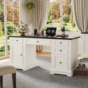 18" Farmhouse End Table with Charging Station, Rustic Brown Nightstand with 2 Drawers, Solid Wood Side Table for Living Room & Bedroom