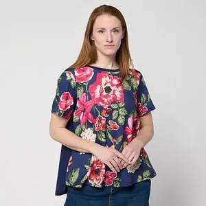 DG2 by Diane Gilman Crepe De Chine Flared Sleeve Printed Top
