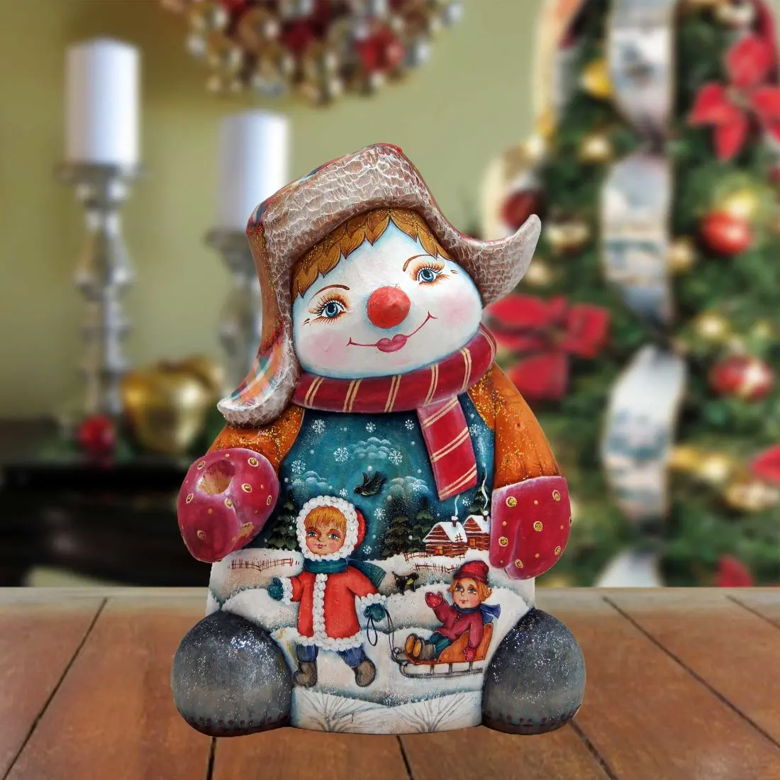 Santa Hand-Painted WOODCARVED Masterpiece by G. DeBrekht - Christmas Santa Snowman Décor - 821702  *** PRE-ORDER - Handmade Just for You! ***