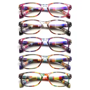 5-Piece Set of Vibrant Striped Anti-Blue Light Reading Glasses Computer Reading Glasses Suitable for Men and Women Durable Lenses Unique Spring Hinge Design Ideal for Everyday Wear