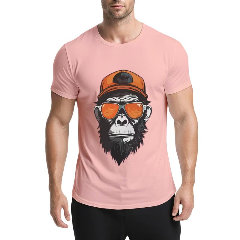 Men's Short-Sleeve Cotton Graphic Tees - Lightweight Streetwear Monkey Print Casual Top with Cool Chimp Sunglasses Design, Sohochic