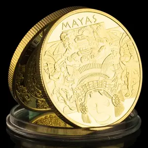 Maya Calendar Coin Replica, Iron Gold Foil Collectible, Creative Gift Idea, Ancient Aztec Calendar Copy Coin, Unique Souvenir