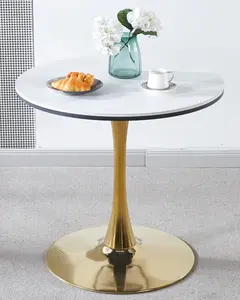 31.5" GOLDEN AND WHITE Tulip Table Mid-century Dining Table for 2-4 people With Round Mdf Table Top, Pedestal Dining Table, End Table Leisure Coffee Table, ceramic and MDF top