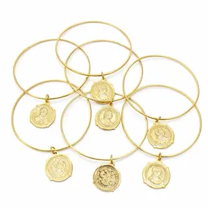 Ancient Coin Charm Bangle Set – Gold Tone Bracelets