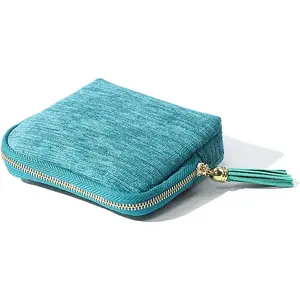 Velvet Mini Travel Jewelry Pouch with Tassel - Home Decor Organiser, 5 Compartments for Rings, Earrings, Bracelets, Blue