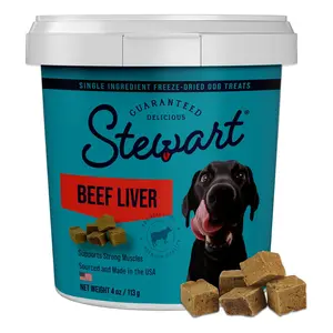 Stewart 100% Beef Liver Dog Treats, 4 oz Tub, ~90 Pieces, Freeze Dried Raw, Single Ingredient, 50% Protein Training Treats or Meal Topper, Grain Free, Gluten Free