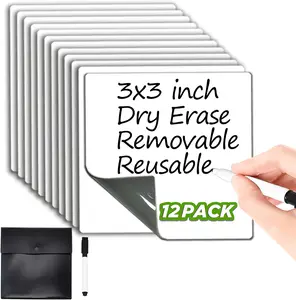 Dry Erase Sticky Notes. Reusable Whiteboard Stickers 3"X3" 12 Pack. Suitable for All Smooth Surface. Great for Labels, Lists, Reminders and Decals. Washable, Removable and Eco-Friendly JJPro