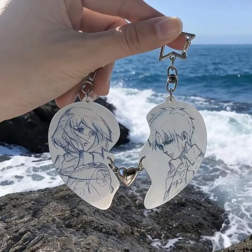 Attack on Titan Eren & Mikasa Split Heart Couple Keychain - Anime Bag Phone Charm
