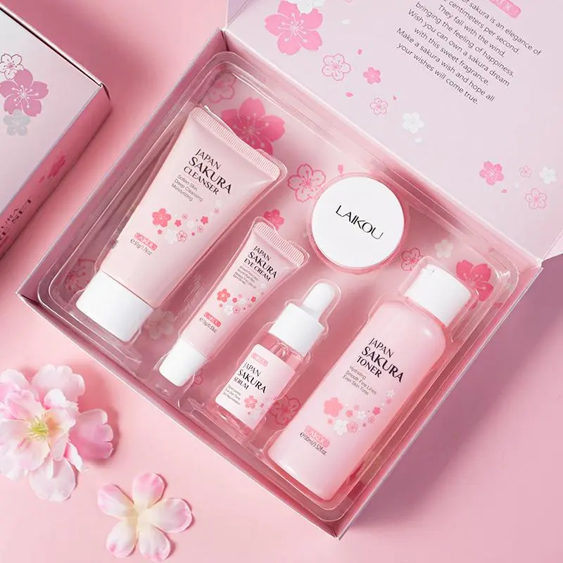 Japanese Sakura Skincare Set, Hydration Care Set, 5 Counts/set Including Cleansing Cream 50g, Radiant Brightening Toner, Face Essence, Eye Cream, Face Moisturizing Cream, Daily Facial Skin Care Kits for Women, Hydrating