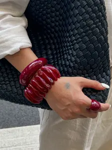 Fashion Vintage Arc Gradient Wine Bracelet, Wide Elastic Stretchy Bangle for Daily Party Wear, Stylish Women's Jewelry Accessory