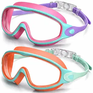 Kids Swim Goggles,Girls Swim Goggles for 3,4,5,6,7,8,9,10,11,12+, Anti-Fog, UV protection, Wide Frame, Comfortable Adjustable Strap, No Leak, No Raccoon Eyes,2 Pack Boys Swim Goggles for Swimming Training, Pool Party, Summer Fun, Beach Travel Essentials