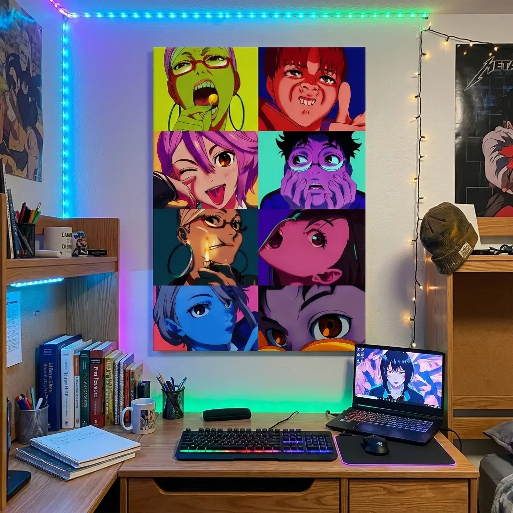 Dandadan Anime Framed Canvas Wall Art, Momo Ayase & Okarun & Seiko Pop Art Grid Panels Poster Print, Artistic Modern Aesthetic Home Supplies for Man Cave Indoors, Perfect Gift for Otaku & Car Lovers