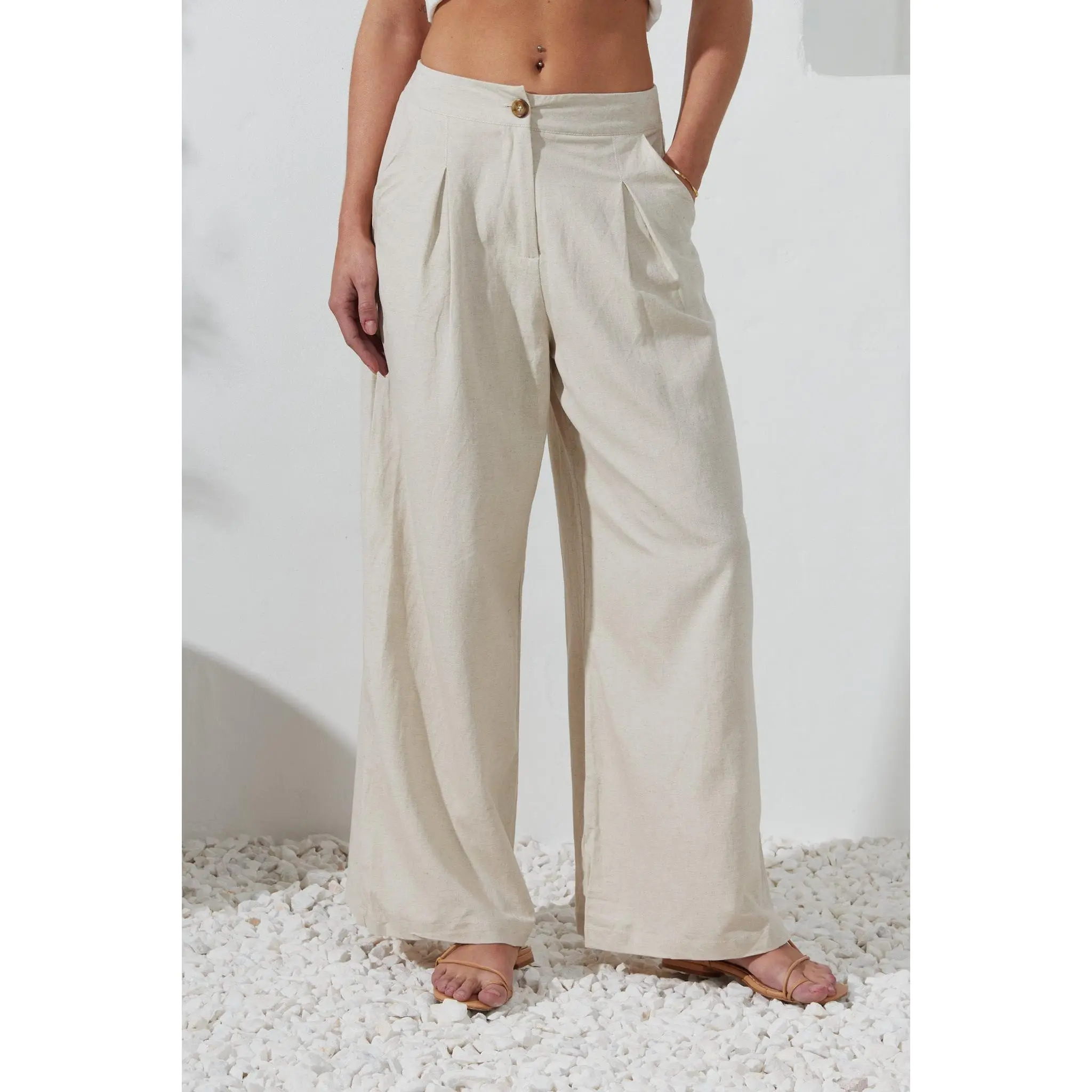 Margo Beige Wide Leg Pants