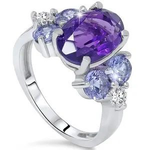 7 1/3ct Amethyst Pastel Sapphire & Diamond Ring 14K White Gold