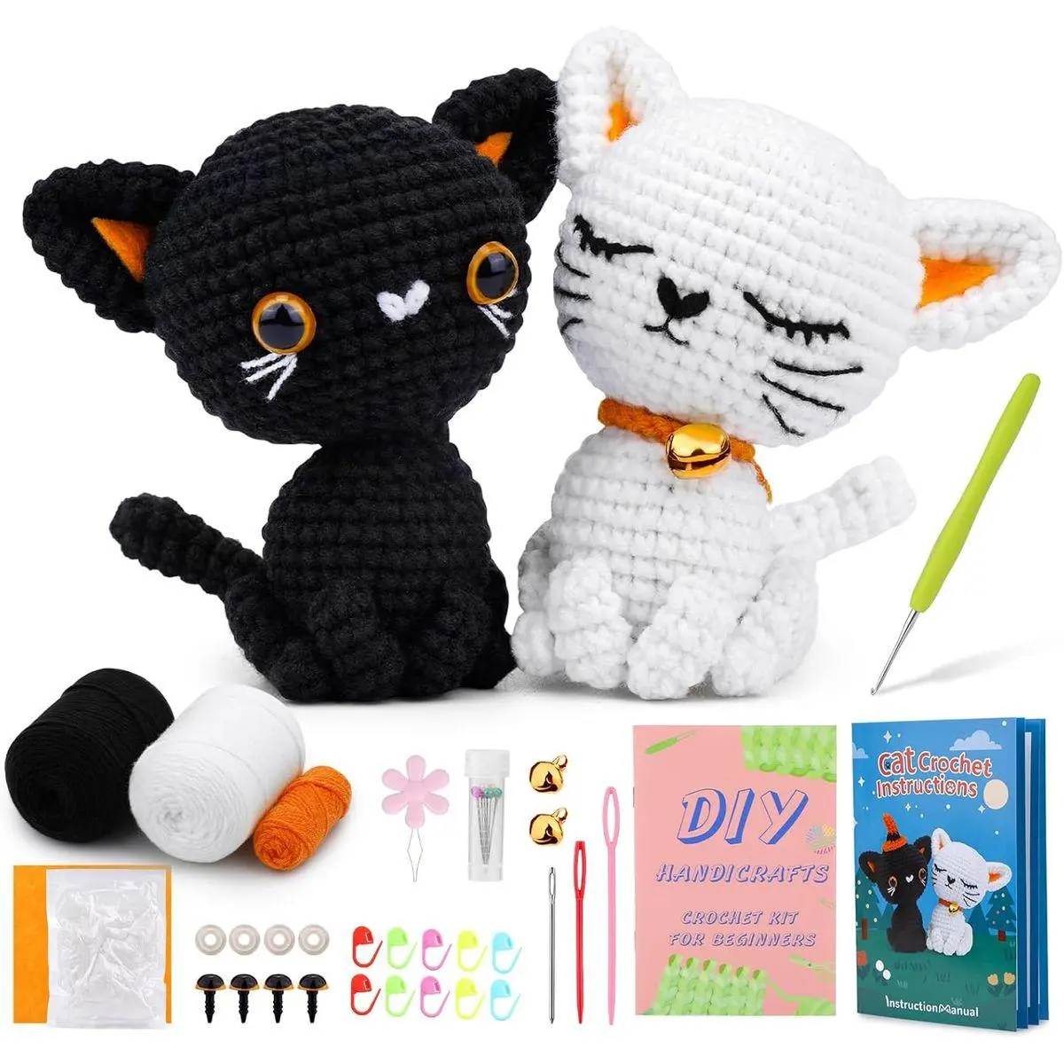 Crochet Kit for Beginners, Crochet Animal Kit, 2PCS Cat Starters Crochet Kits Knitting Kit with Yarn, Crochet Hooks, Video Tutorials, Easy Crocheting for Adults Craft