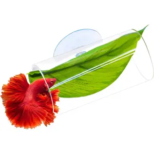Acrylic Betta Hammock Tunnel Hideout, Clear Aquarium Tunnel Decor with Soft Faux Leaf Bed, Fish Tank Cave & Resting Spot for Bettas, Betta Accessories (S Size — 3.14” × 1.57” OD)