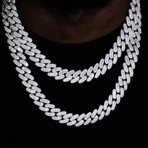 15mm Zircon Cuban Link Chain Iced Out In hand-set Simulated Diamond Stones Bling Miami CZ Necklace Gift for Her/Him