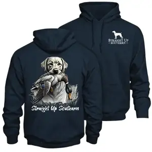 Straight Up Southern Duck Hunting Dog Hoodie - Labrador Retriever Holding Mallard Duck Back Graphic , Classic Southern Outdoor Lifestyle Brand Style , Waterfowl Hunting Apparel , Casual Everyday Wear Hoodie